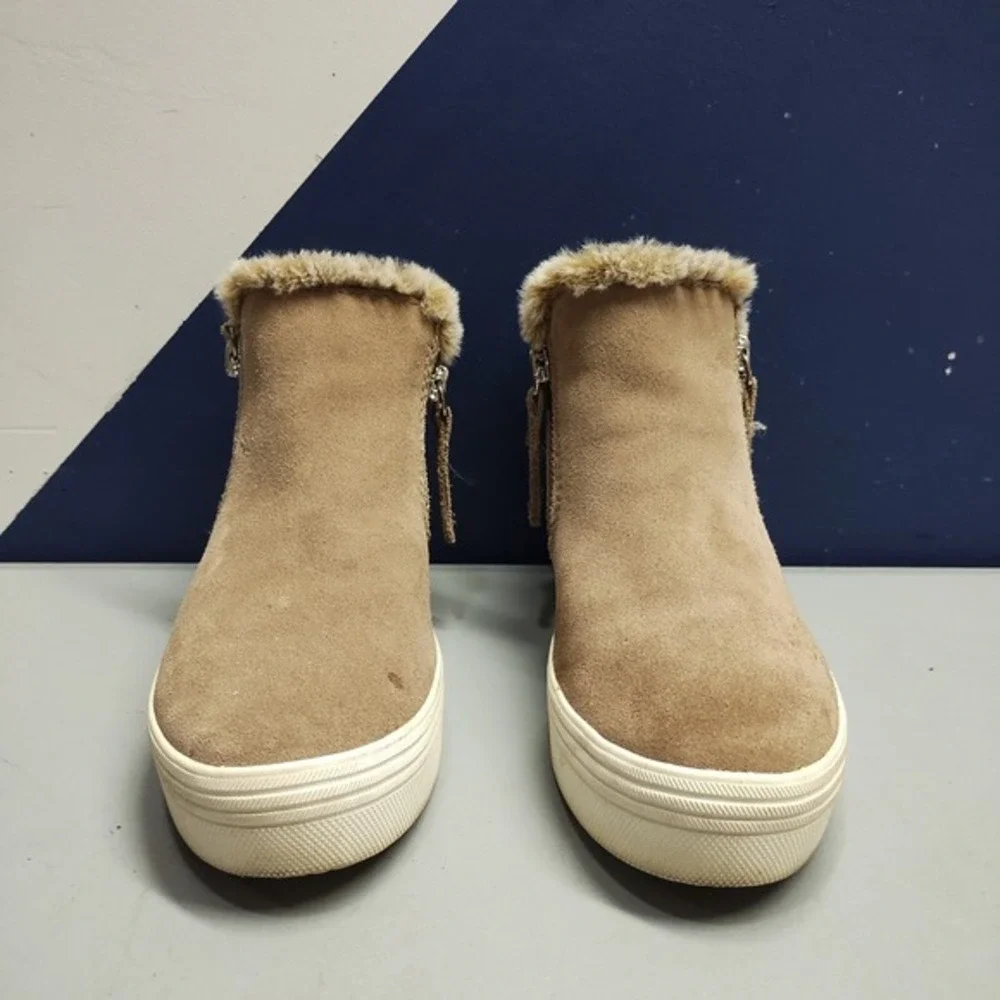 Dolce Vita Sneakers Womens US 6M Brown White Leather Side‎ Zip Faux Fur High Top